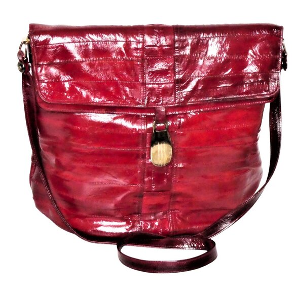 Vintage 80's Eel skin Burgundy Shoulder / Crossbody Bag - Picture 1 of 12